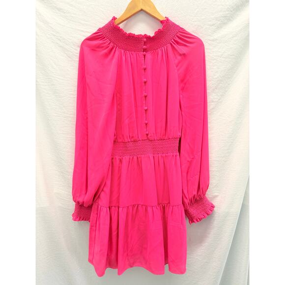 Alice + Olivia Lavania Blouson Sleeve Mini Dress in Wild Pink Smocked Waist US 8 - Picture 5 of 8